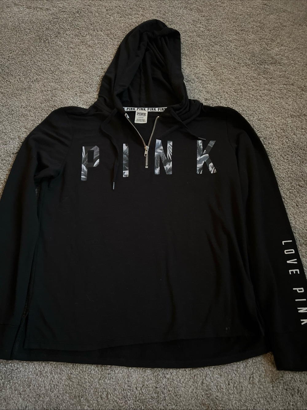 PINK Victoria's Secret Black Half-Zip Hooded Pullover